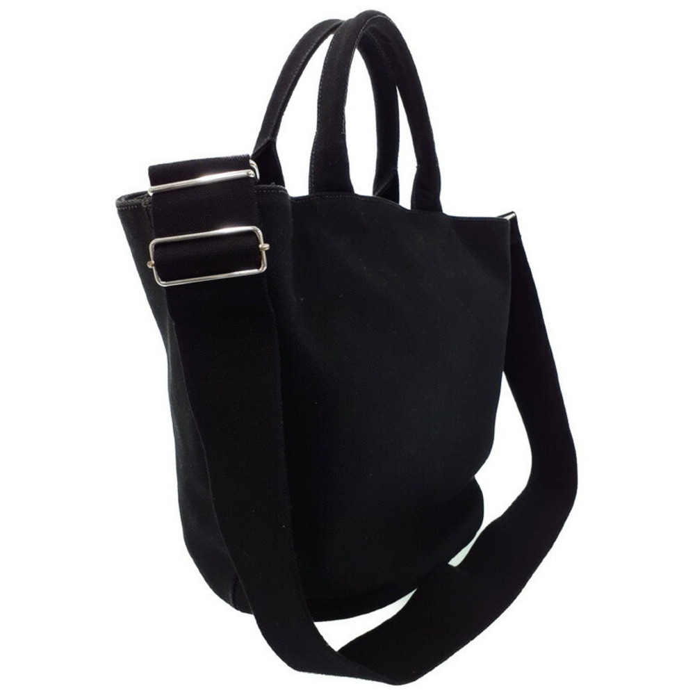 Prada Black Tote Canvas Print Bag Logo 2way Canapa